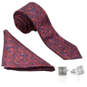 VIBHAVARI Men's Silk Tie, Pocket Square, and Cuff Link Set