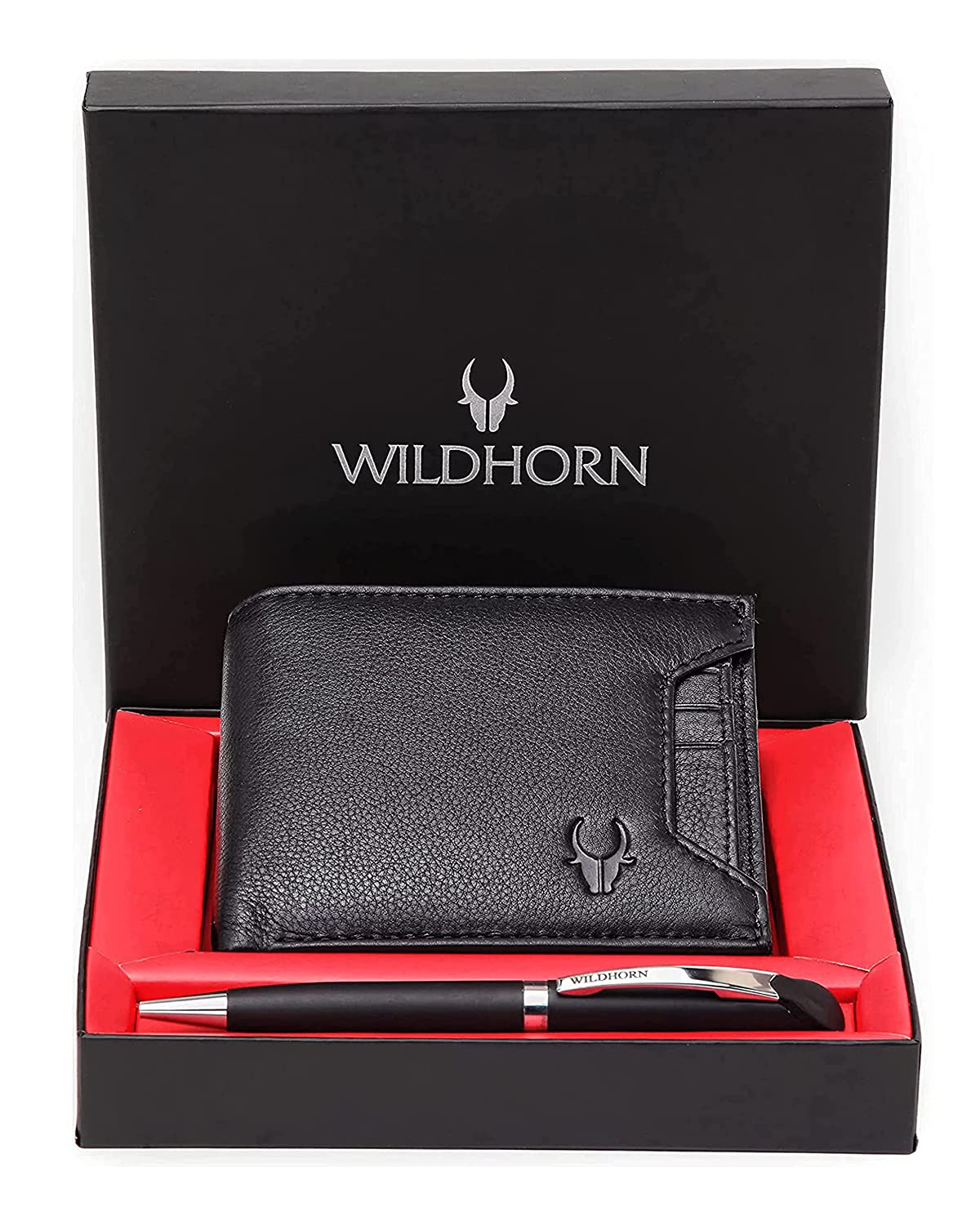 WILDHORN black leather wallet and pen combo