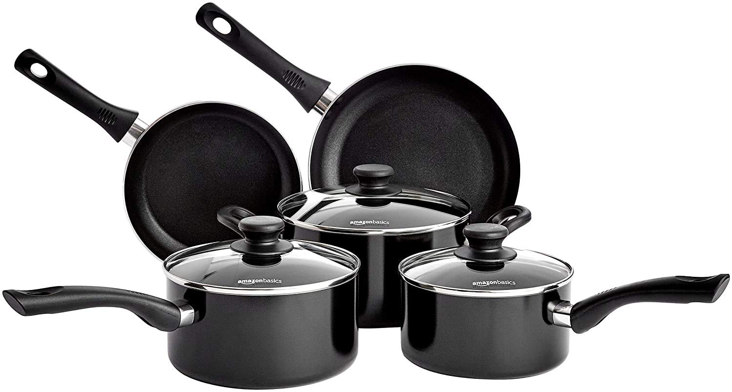 Amazon Basics 5-Piece Non-Stick Cookware Set (Black)