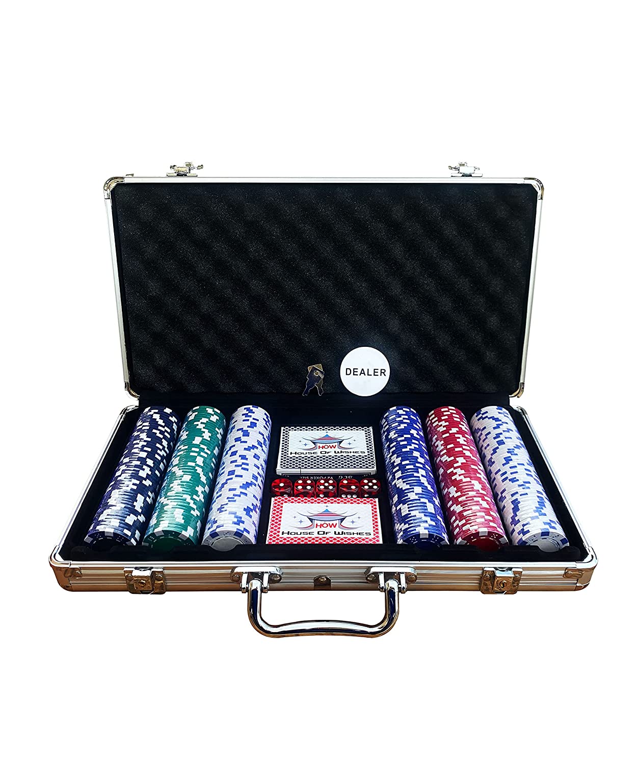 HOW (HOUSE OF WISHES) with Device Casino Style 300 Poker Chips/Coins Set (Aluminium Case Safe Pack)