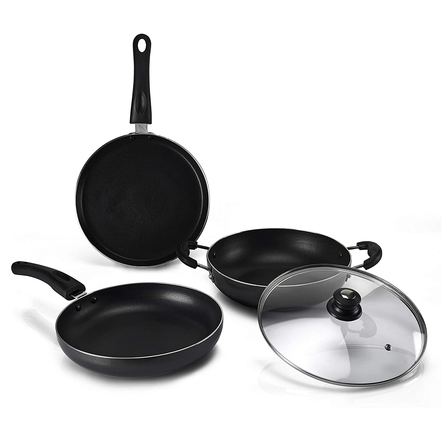 Lifelong Popular 3-Pieces Non-Stick Cookware Set (Black/Grey)