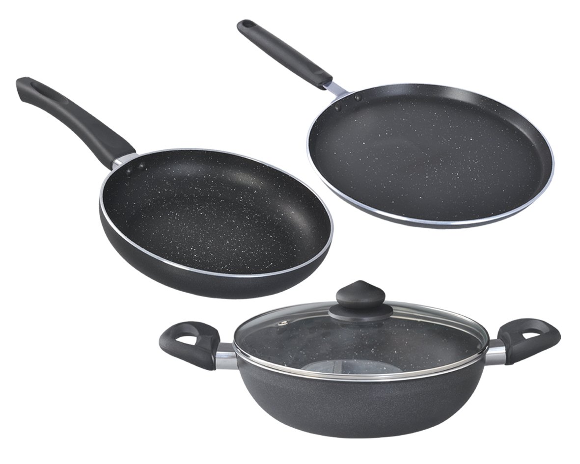 Prestige Omega Deluxe Granite 3 Pcs Cookware Set (Black)