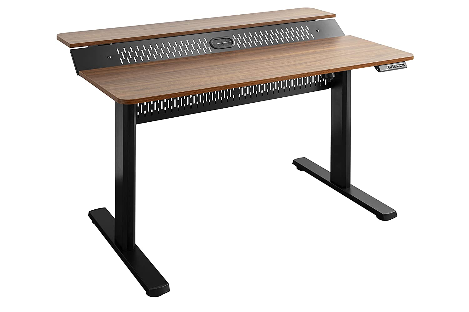 Jin Office Cast Iron Black Electric Height Adjustable Table Electric work desk With Additional Tier/Layer Shelf