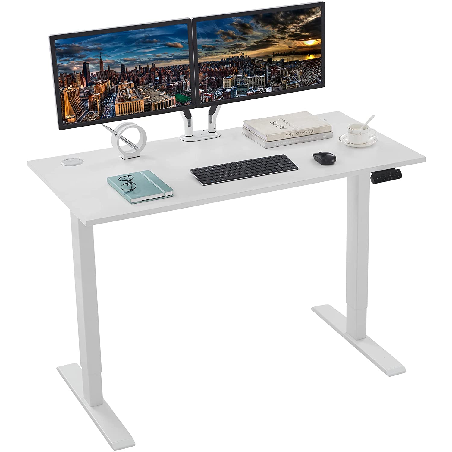 Sunon Height Adjustable 48 x 24 Inches Electric Lift Standing Electric work desk Computer Table with Dual Motors and Memory Preset Controller, White/White Frame