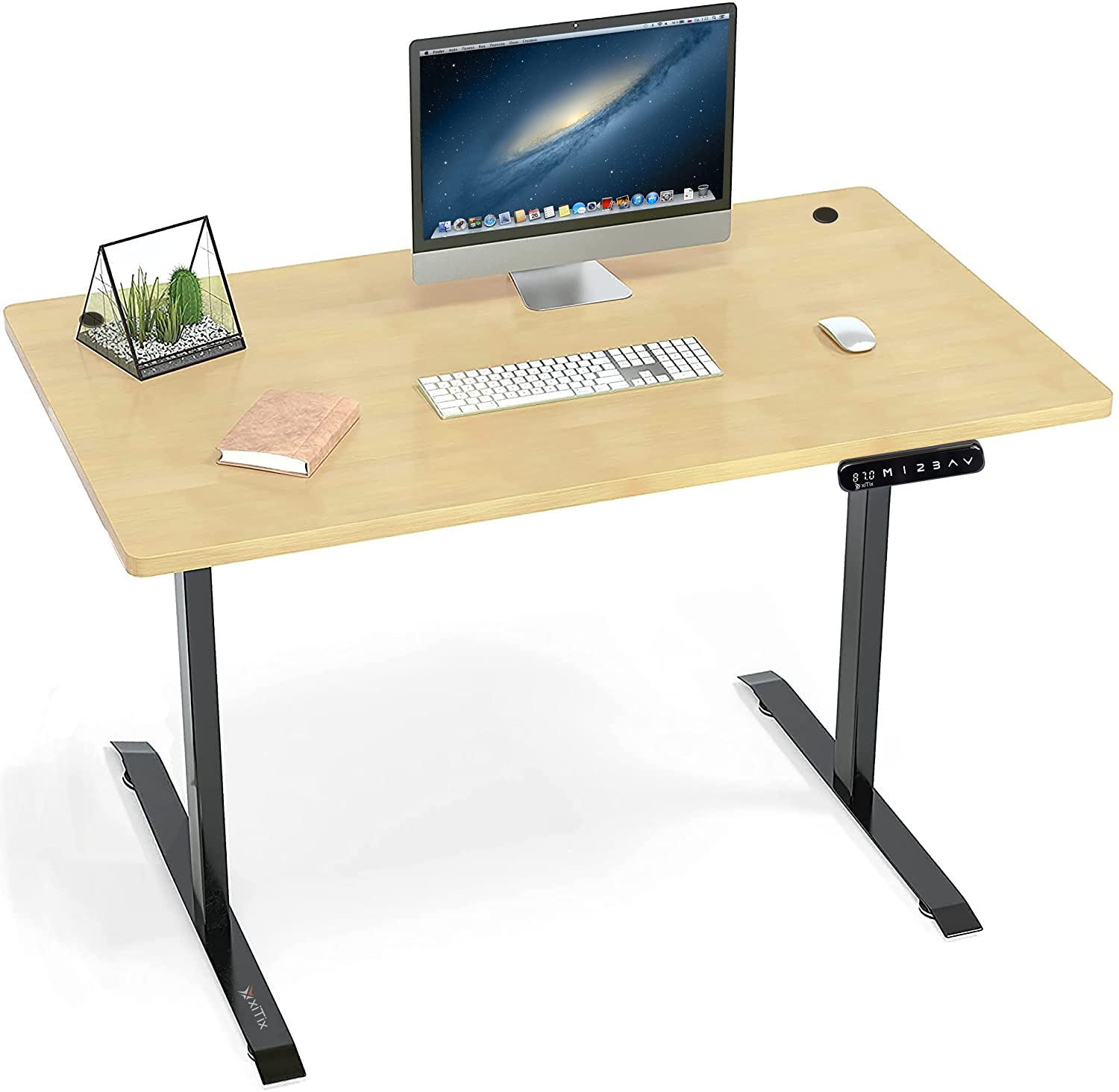 XiTix Ergonomic Height Adjustable Computer Table Electric work desk Work Station With Electronic Motorized Controller Automatic Electric Single Motor, Light Wood Top 600 X 1200 X 18mm Thickness, 100KG Load Capacity
